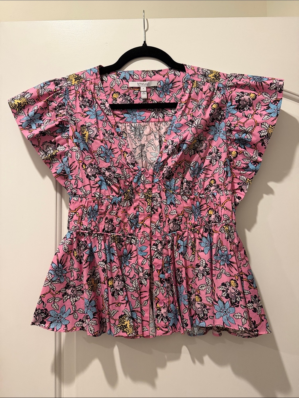 10 Crosby Derek Lam Pink Floral Short Sleeve Peplum Blouse
